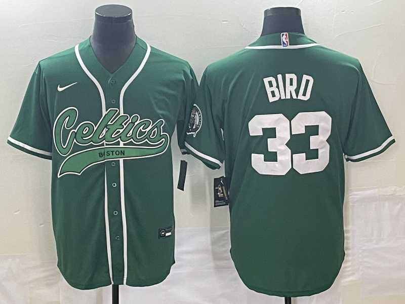 Mens Boston Celtics #33 Larry Bird Green With Patch Stitched Baseball Jersey